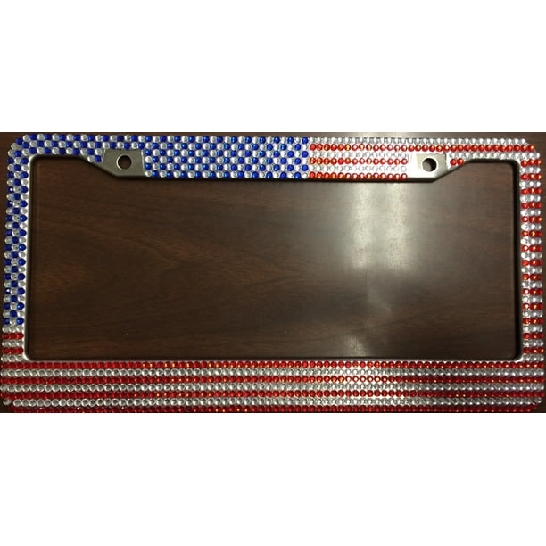 USA Flag License Plate Frames - 3D American Flag Frame 2 Pack Bedazzled Bling Rhinestone License Plate Frame for Patriot Tricolor Glitter Handmade Diamond Holder Crystal Anti-Theft Screw Cap USA Flag License Plate Frames - 3D American Flag Frame 2 Pack Bedazzled Bling Rhinestone License Plate Frame for Patriot Tricolor Glitter Handmade Diamond Holder Crystal Anti-Theft Screw Cap
